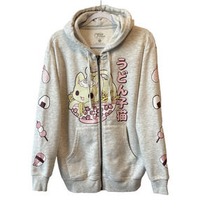 Tasty Peach Women’s S Udon Kitten Full Zip Graphic Hoodie Fleece Sweatshirt
